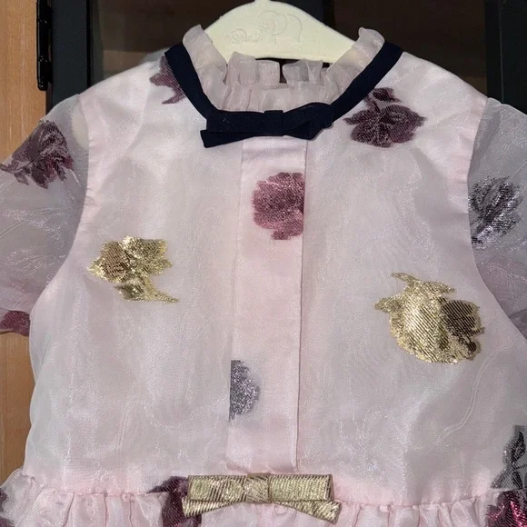 Hucklebones London dress empire bows organza formal metallic blush toddler girls - Picture 4 of 9
